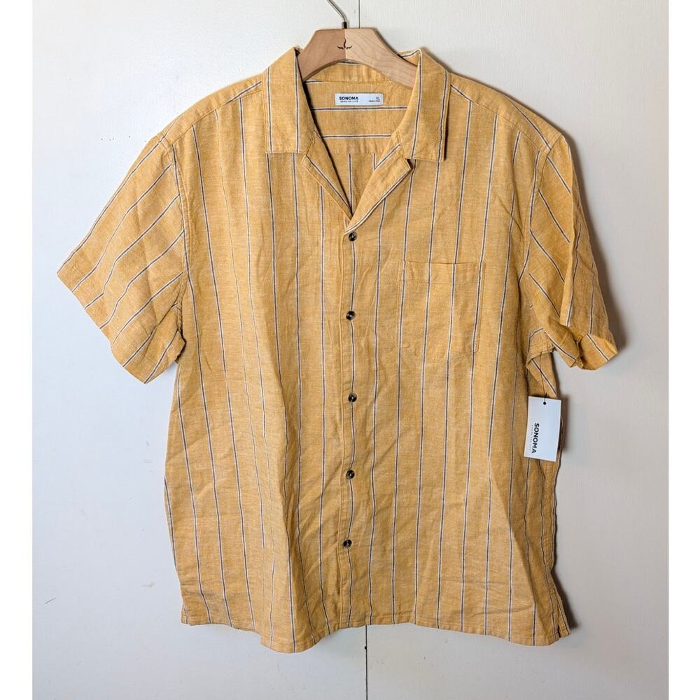 Sonoma Yellow & Gray Striped The Camp Shirt XL